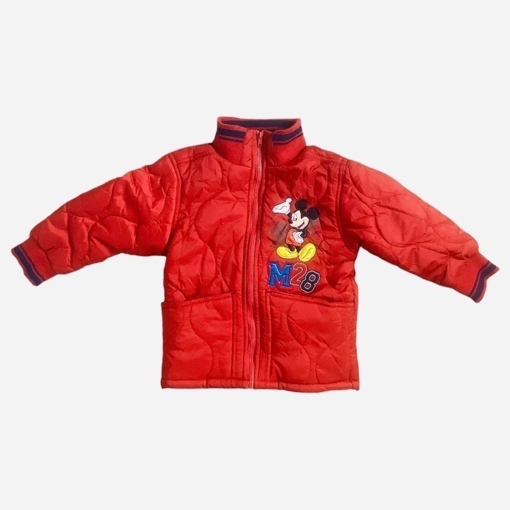 Disney Boys Red Mickey Mouse Quilted Jacket Size 3T Winter Warm Zip Up‎